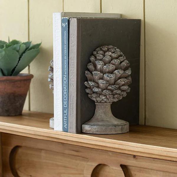 Distressed Pinecone Bookends