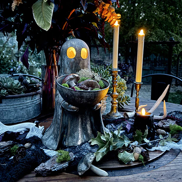 Antique Distressed Gold Finish Standing Ghost with Bowl