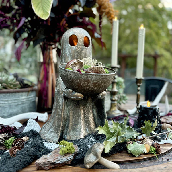 Antique Distressed Gold Finish Standing Ghost with Bowl