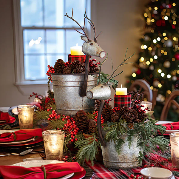 Metal Christmas Planters, Set of 2