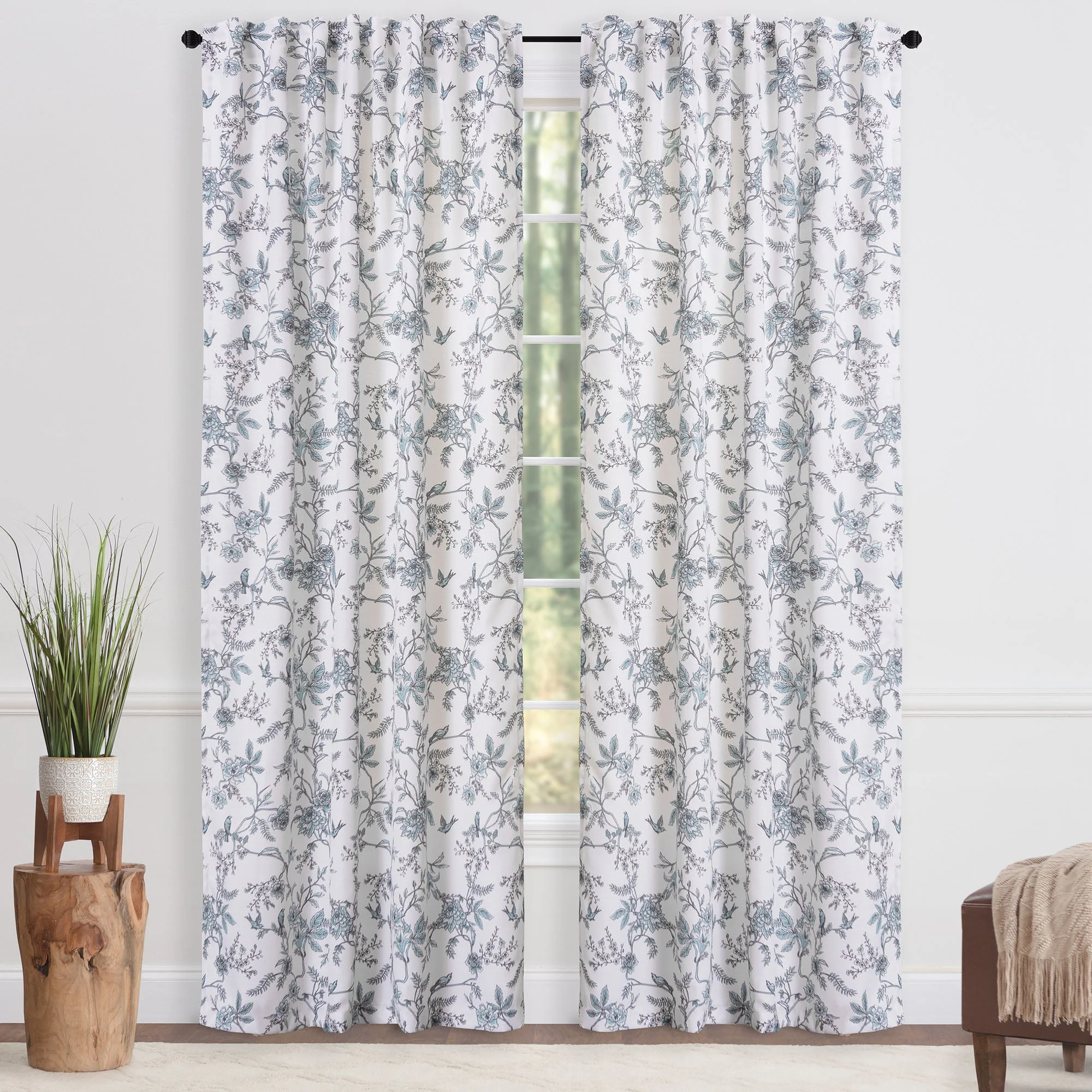 Faux Linen Toile Room Darkening Curtains