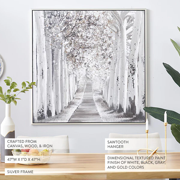 Tree Lined Path Wood Wall Decor with Silver Frame