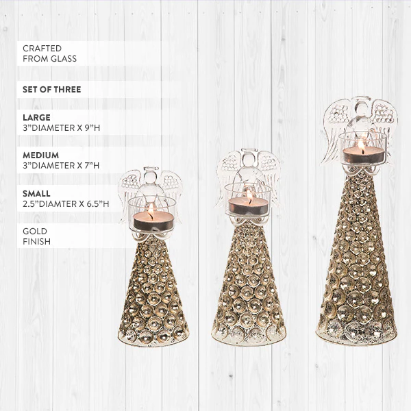 Glass Christmas Candle Holders, Set of 3