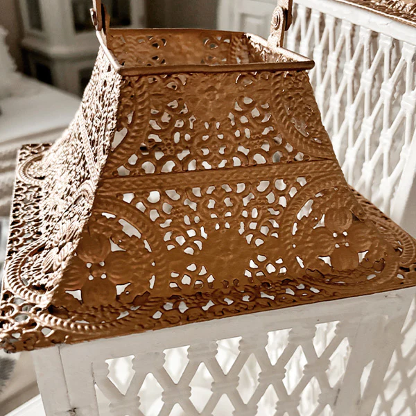 Large Ornate Caged Metal Candle Lanterns, Set of 2