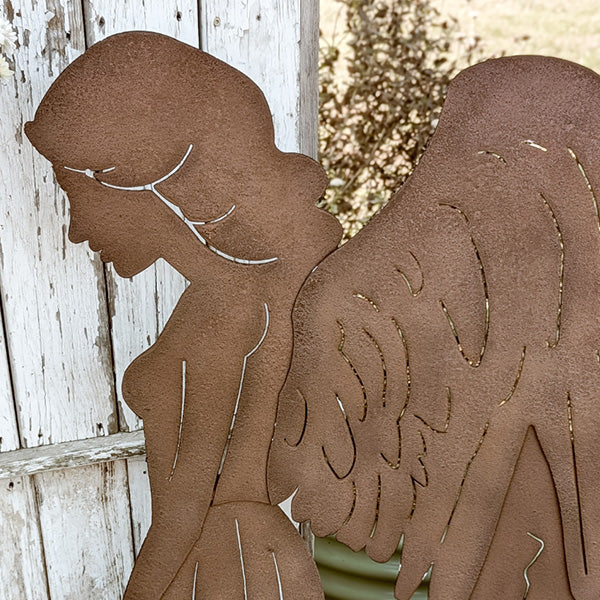 61 Inch Rustic Metal Angel Silhouette Christmas Yard Stakes