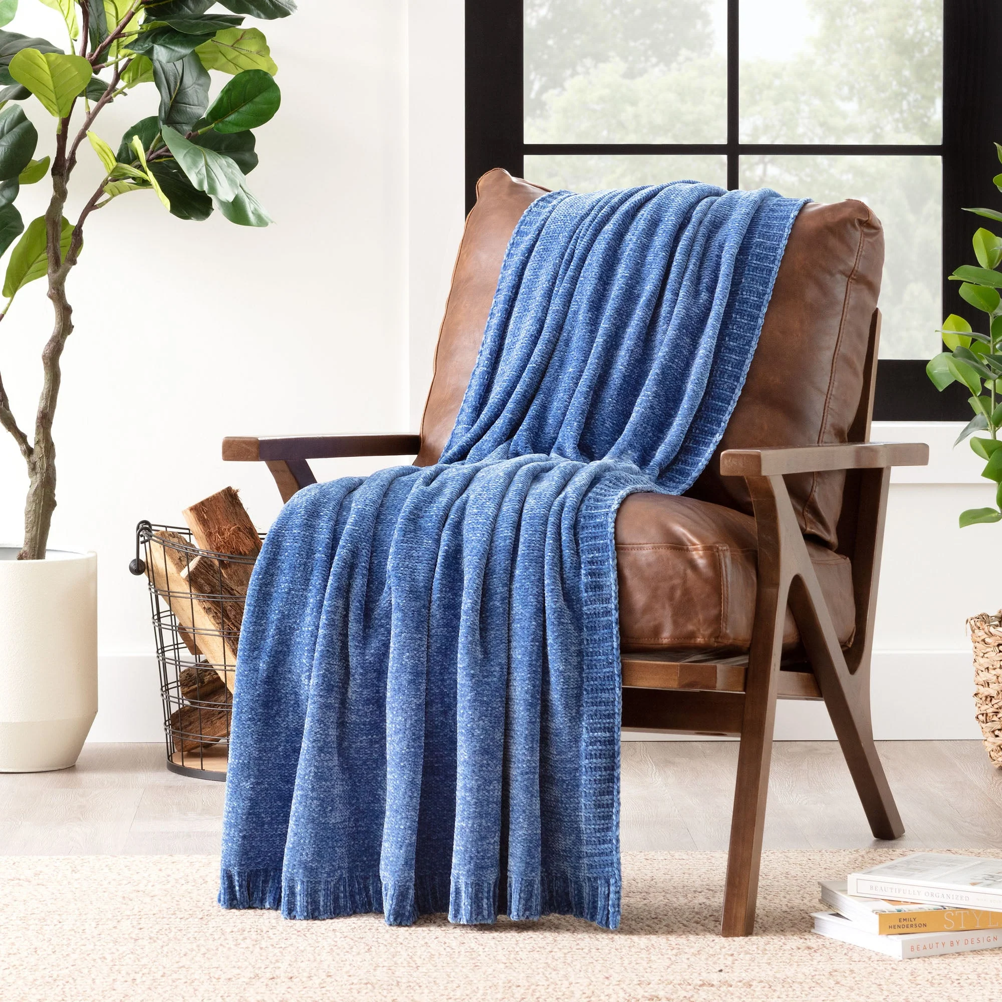 Chenille Luxe Border Throw Blanket