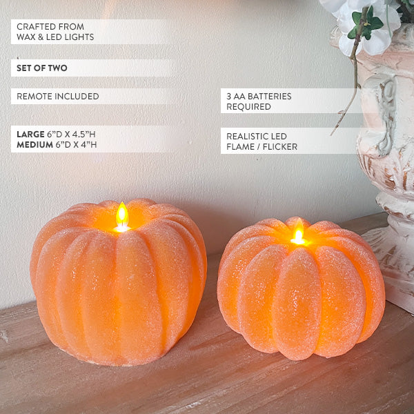 Flickering Flameless Pumpkin LED Candles with Timer, Set of 2