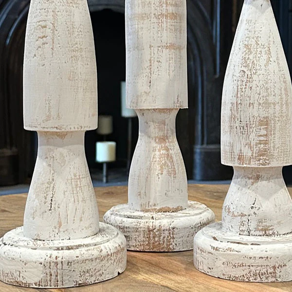 Wooden Spindle Taper Candle Holders, Set of 3