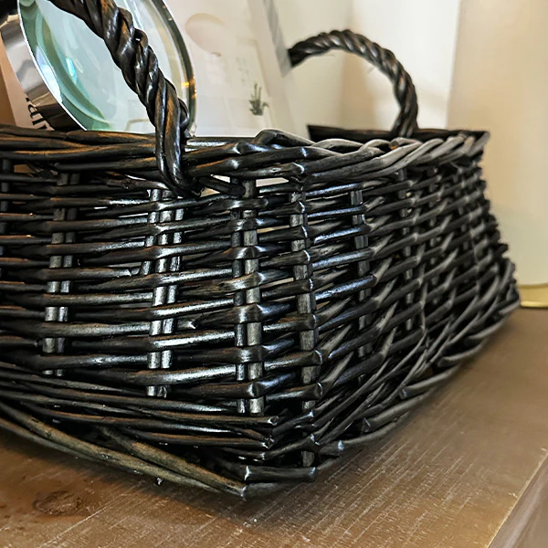 Black Finish Willow Storage Baskets with Handles, Set of Two