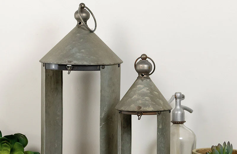 Rustic Metal Lanterns Set of 2