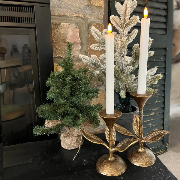 Blooming Florals Antique Gold Candle Holders, Set of 2