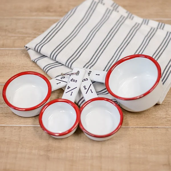 Red Rim Enamel Measuring Cup Set