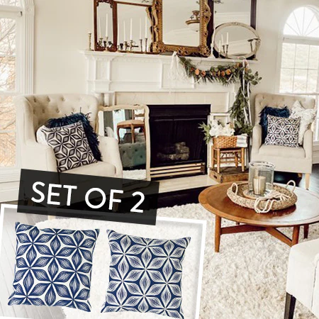 Navy and White Patterned Pillows, Set of 2