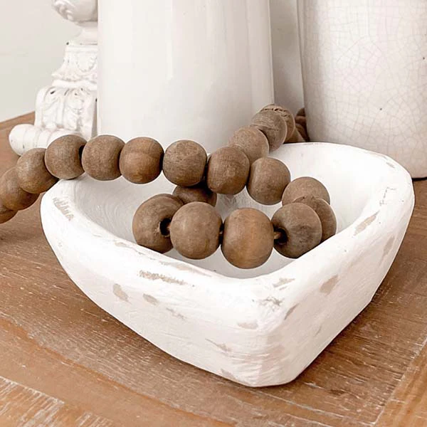 Whitewashed Heart Shaped Dough Bowls, Set of 2