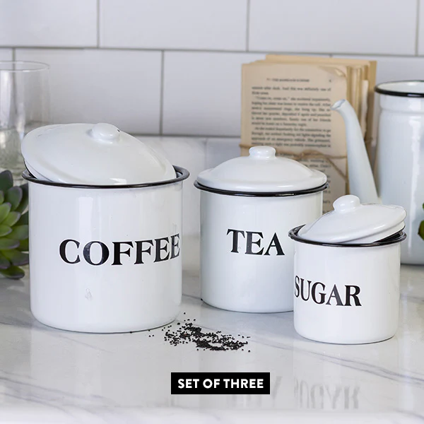 Enamelware Kitchen Canisters, Set of 3