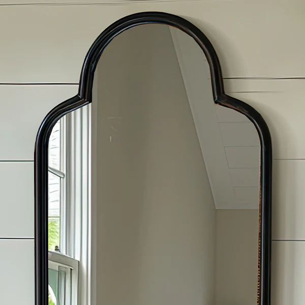 Antique Inspired Black Iron Mirror with Arched Top