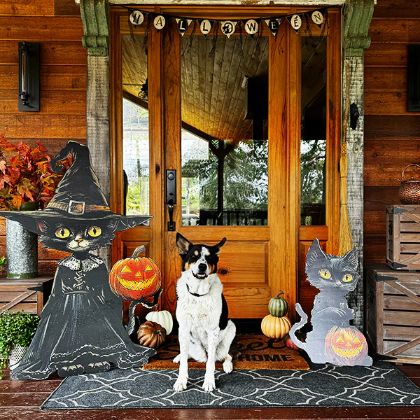 Indoor/Outdoor Cat Witch Cutout, Set of Two | Spooky Season Collection