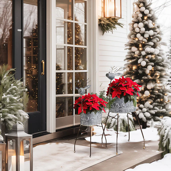 Metal Reindeer Winter Planters, Set of Two