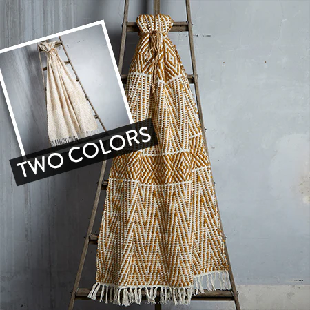 Tufted Cotton Throw Blanket, Ochre or Ivory