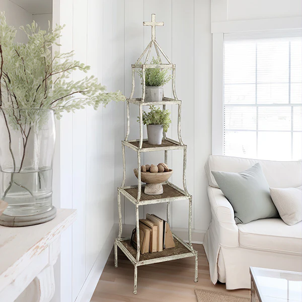 Cross Accent Four Tiered Shelving Unit