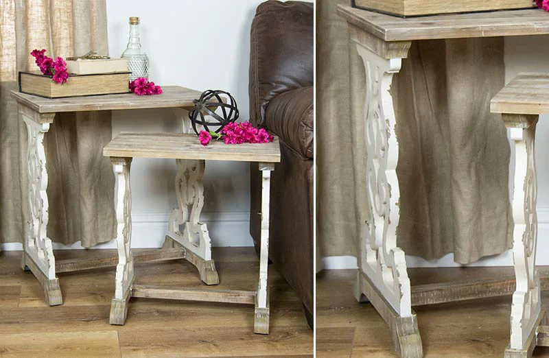 Wooden Scroll Nesting Side Tables