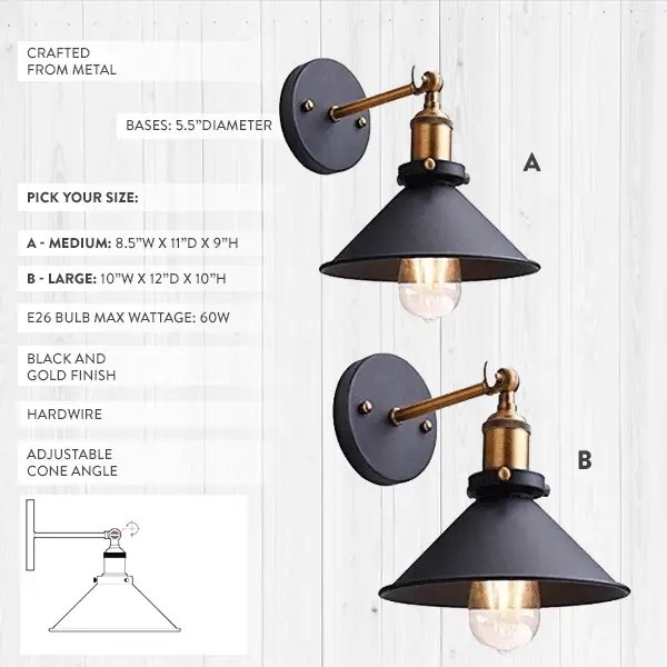 Pivoting European Wall Sconce, Pick Your Size