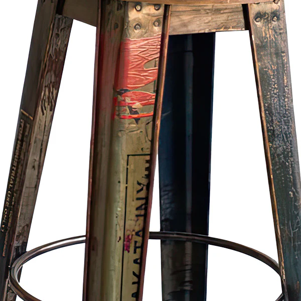 Recycled Metal Bar Stool with Wooden Top