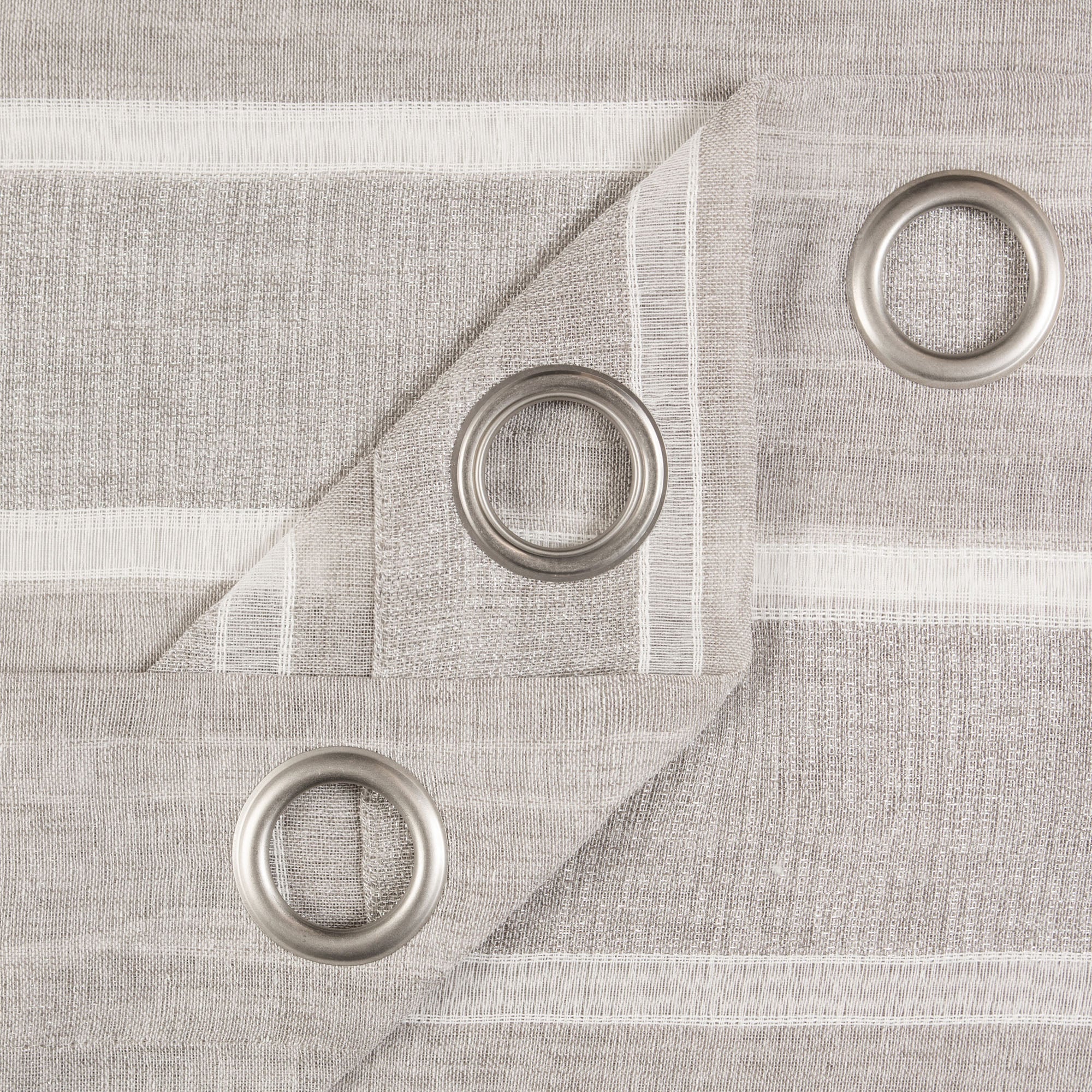Shimmer Stripe Faux Linen Sheer Grommet Curtains