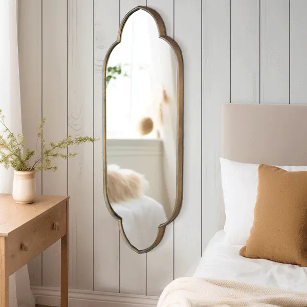 Tall Scalloped Frame Gold Mirror