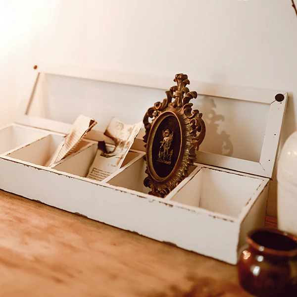 Distressed Wooden Storage Box with Cubbies