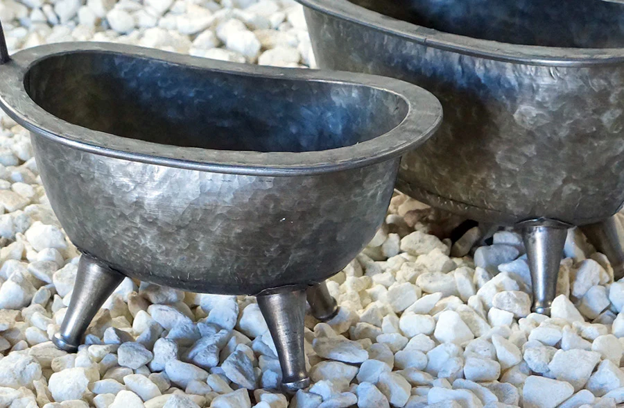 Galvanized Metal Bathtub Planters, Set of 2
