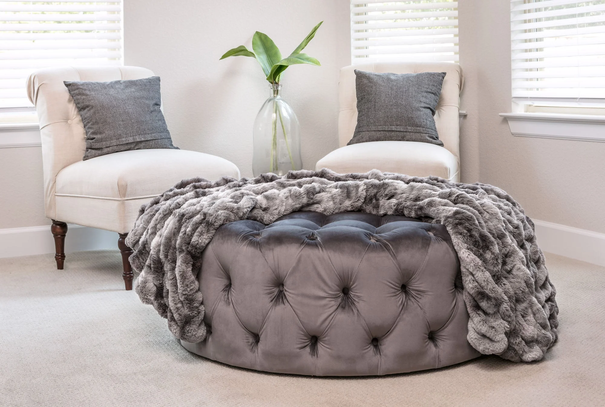 Ruched Faux Fur Throw Blanket