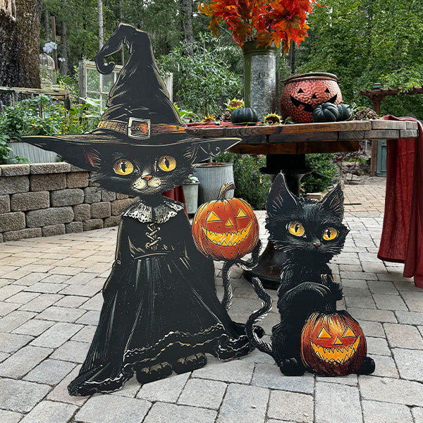 Indoor/Outdoor Cat Witch Cutout, Set of Two | Spooky Season Collection