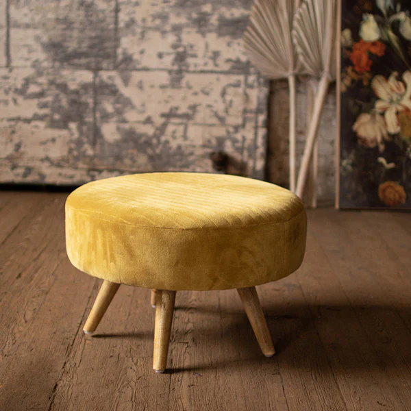 Honey Round Velvet Ottoman