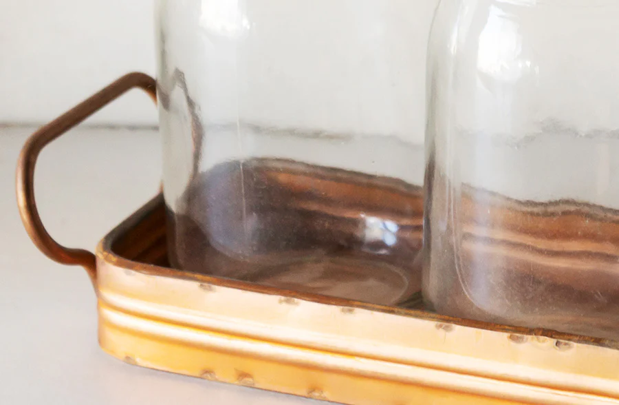 Copper Tray with Mason Jars