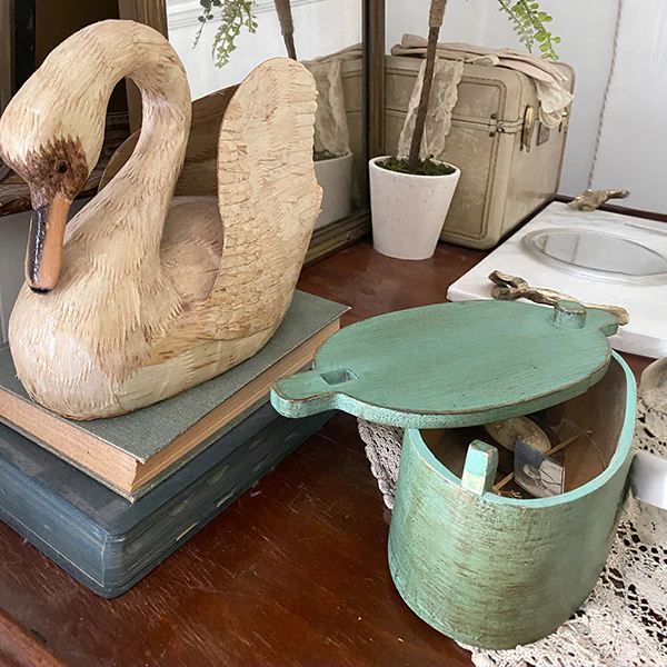 Green Folk Art Bentwood Box