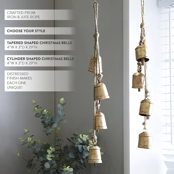 Hanging Rustic Gold Christmas Bells, Choose Your Style