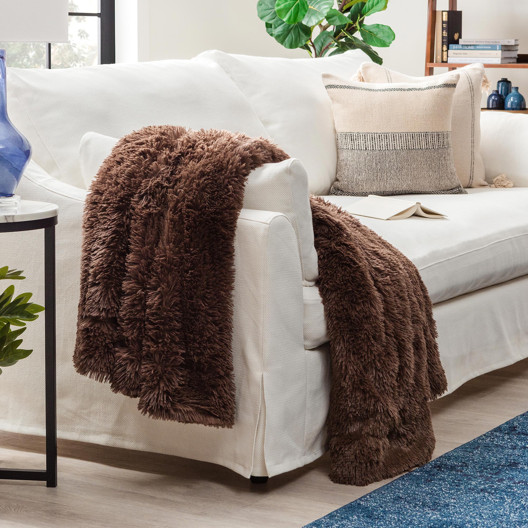 Solid Faux Long Fur Throw Blanket