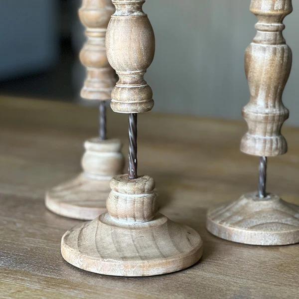 Carved Wooden Candlesticks, Set of 3