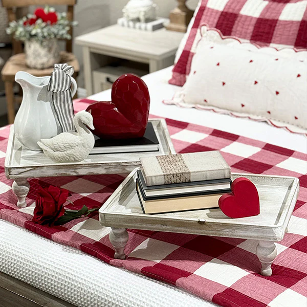 Distressed Wood Trays with Turned Legs, Set of 2