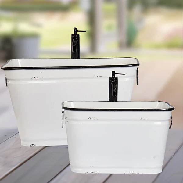 White Metal Faucet Planters, Set of 2