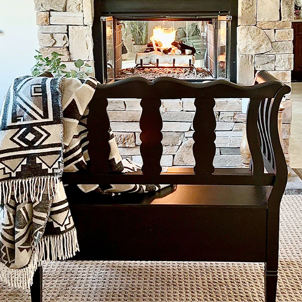 Ornate European Black Storage Bench