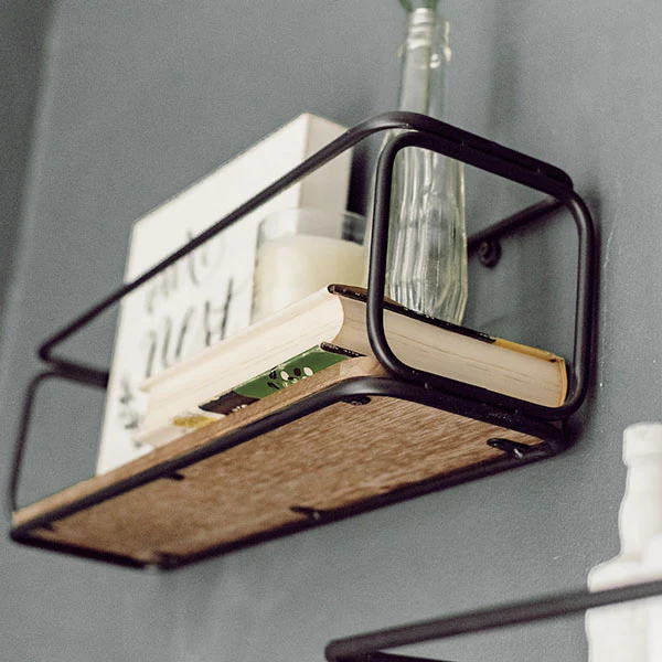 Industrial Metal Framed Wall Shelves, Set of 2