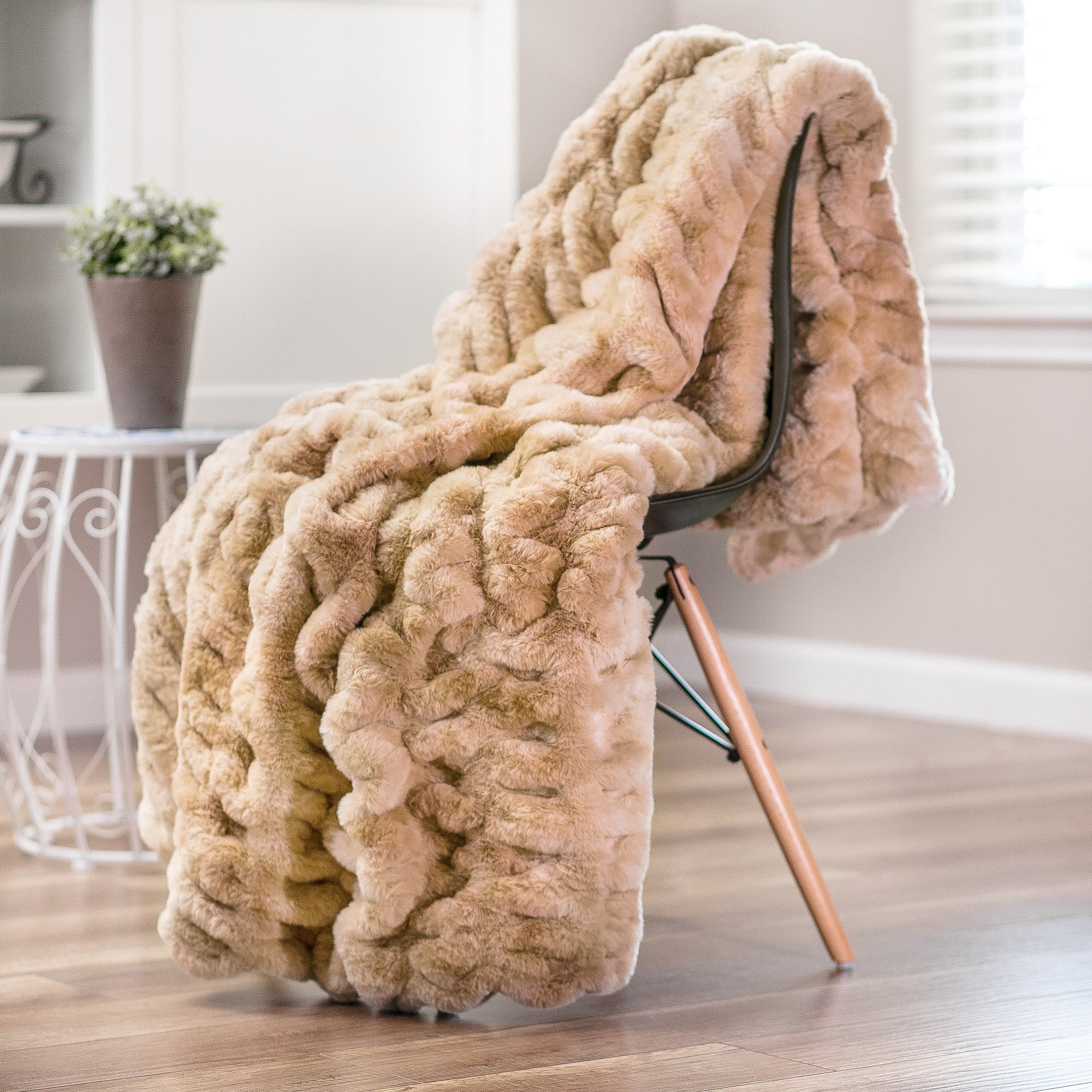 Ruched Faux Fur Throw Blanket