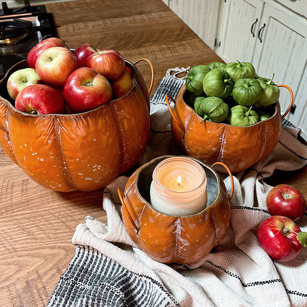 Metal Pumpkin Containers, Set of Three