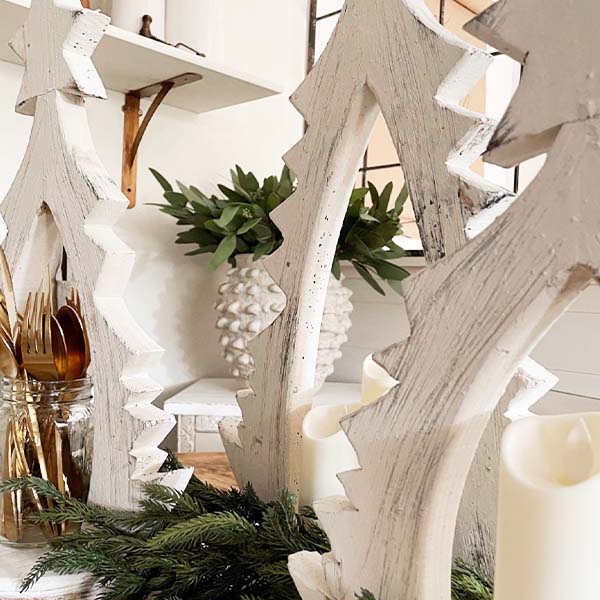 Wood Carved Tree Candle Holders, Set of 3