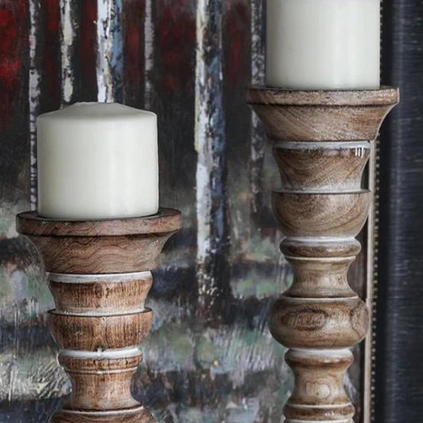 Mango Wood Pillar Candle Holders, Set of Three
