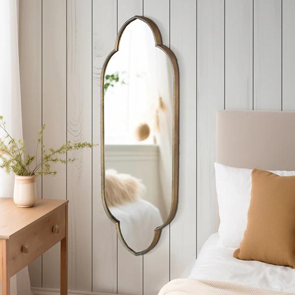 Tall Scalloped Frame Gold Mirror