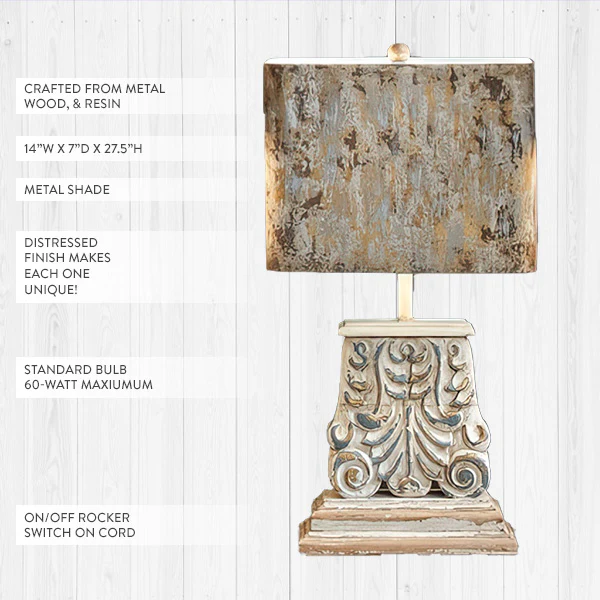 Ornate Table Lamp with Distressed Metal Shade
