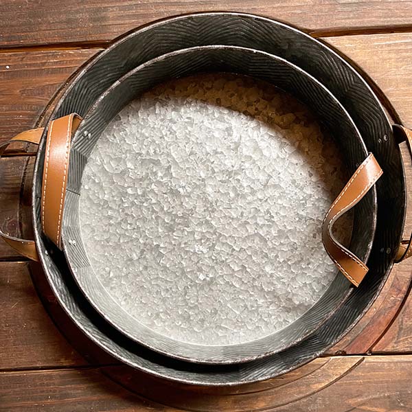 Modern Farmhouse Trays with Leather Handles, Set of 2